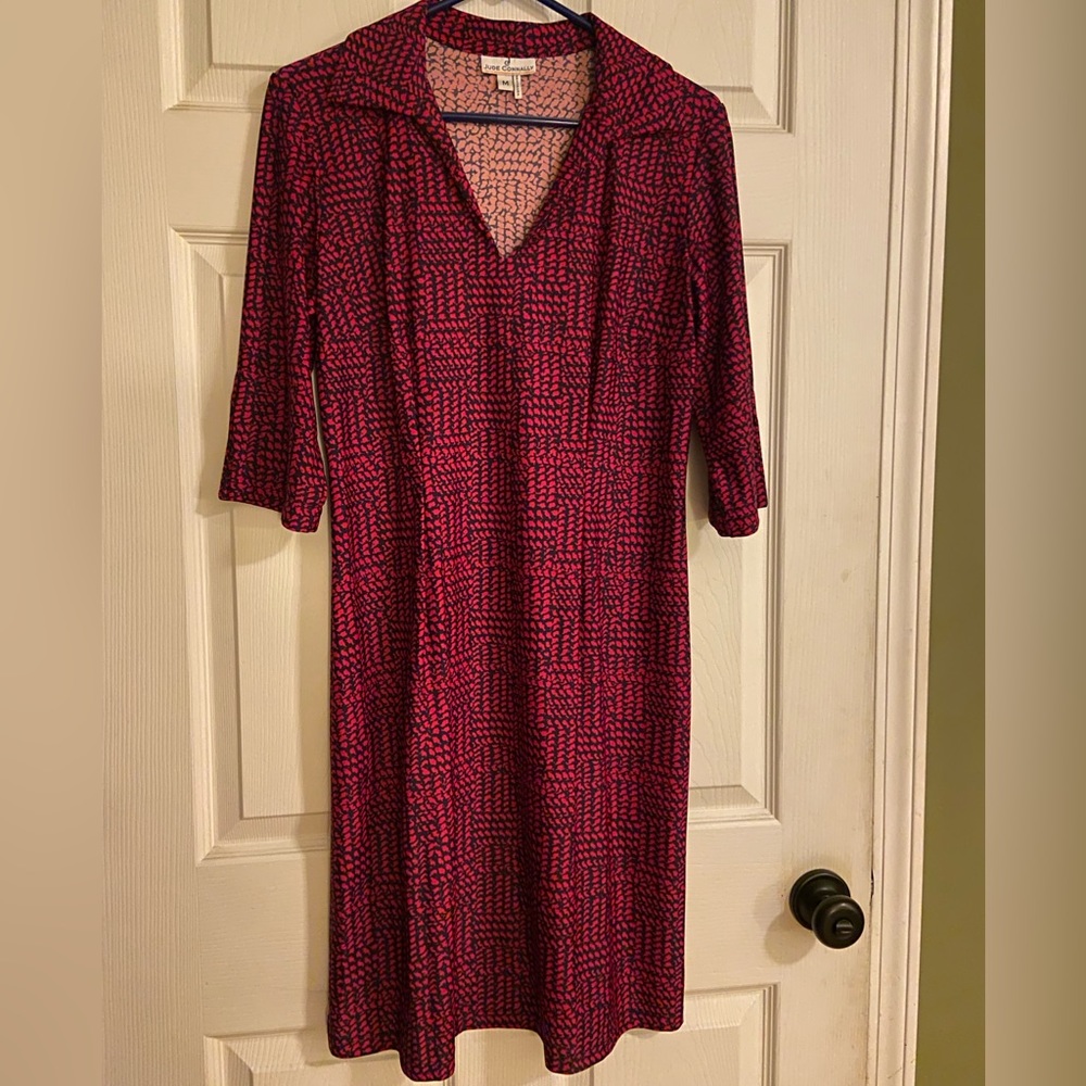Jude Connally dress, nylon/spandex material, size medium, pink and navy